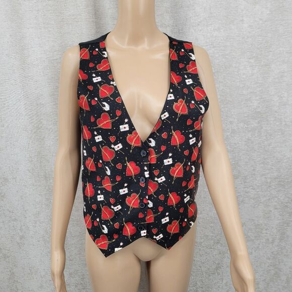 111 Main Vintage Vest Heart and Arrow Love Letter Patterned Vest 90s Valentine's - Picture 1 of 7